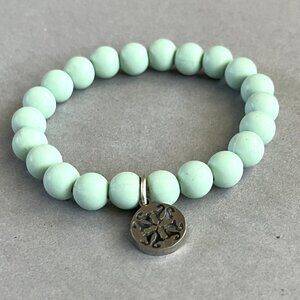 Rustic Cuff Soft Green Silicone Beaded Stretch Logo Bracelet